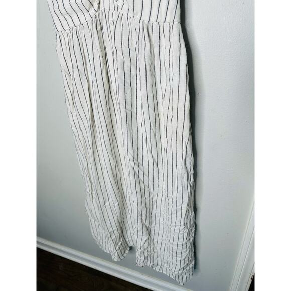 DEREK LAM COLLECTIVE White Stripe Linen Collar Knot Waist Shirt Dress Size 42 - Picture 12 of 15